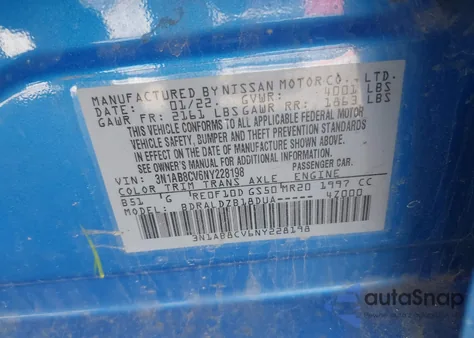 2022 Nissan Sentra Sv Xtronic Cvt from USA, damaged, VIN 3N1AB8CV6NY228198